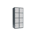 Schließfachschrank Fydor, 4 Fächer, blaugrau / lichtgrau, B 800 mm, 2 Abteile, flache Dachform, Vorhängeschloss