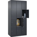C+P Schließfachschrank Classic PLUS, 3 Abteile, grau, B 900 mm, 12 Fächer, mit Bodengleitern