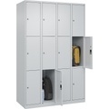 C+P Schließfachschrank Classic PLUS, 4 Abteile, lichtgrau, B 1200 mm, 12 Fächer, mit Bodengleitern