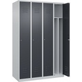 C+P Spind Classic PLUS, 4 Abteile, lichtgrau / grau, B 1200 mm, mit Bodengleitern, Zylinderschloss, Trennwand mittig