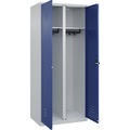 C+P Schwarz-Weiß-Spind Classic PLUS, 1 Abteil, lichtgrau / enzianblau, HxB 1850 x 800 mm, mit Bodengleitern, Drehriegel