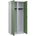 C+P Schwarz-Weiß-Spind Classic PLUS, 1 Abteil, lichtgrau / resedagrün, HxB 1850 x 800 mm, mit Bodengleitern, Drehriegel
