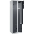 C+P Z-Spind Classic PLUS, 2 Abteile, lichtgrau / grau, B 600 mm, mit Bodengleitern, Drehriegel