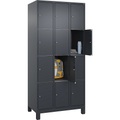 C+P Schließfachschrank Classic PLUS, 3 Abteile, grau, B 900 mm, 12 Fächer, mit Füßen