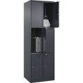 C+P Schließfachschrank Classic PLUS, 2 Abteile, grau, B 600 mm, 6 Fächer, mit Bodengleitern