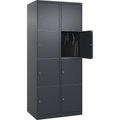 C+P Schließfachschrank Classic PLUS, 2 Abteile, grau, B 800 mm, 8 Fächer, mit Bodengleitern