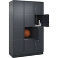 C+P Schließfachschrank Classic PLUS, 3 Abteile, grau, B 1200 mm, 12 Fächer, mit Bodensockel
