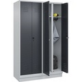C+P Schwarz-Weiß-Spind Classic PLUS, 2 Abteile, lichtgrau / grau, HxB 1950 x 1200 mm, mit Bodensockel, Drehriegel