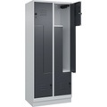 C+P Z-Spind Classic PLUS, 2 Abteile, lichtgrau / grau, B 800 mm, mit Bodensockel, Drehriegel