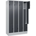 C+P Z-Spind Classic PLUS, 4 Abteile, lichtgrau / grau, B 1200 mm, mit Bodensockel, Drehriegel