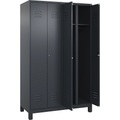 C+P Schwarz-Weiß-Spind Classic PLUS, 2 Abteile, grau, HxB 1950 x 1200 mm, mit Füßen, Zylinderschloss