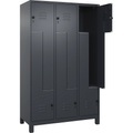 C+P Z-Spind Classic PLUS, 3 Abteile, grau, B 1200 mm, mit Füßen, Drehriegel