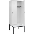 C+P Spind Classic PLUS Sitzbank, 2 Abteile, verkehrsweiß, B 800 mm, Sicherheits-Drehriegel, untergebaut, Kunststoff