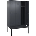 C+P Spind Classic PLUS Sitzbank, 3 Abteile, mittig, grau, B 1200 mm, Zylinderschloss, untergebaut, Kunststoff