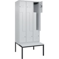 C+P Z-Spind Classic PLUS Sitzbank, 3 Abteile, lichtgrau, B 900 mm, Zylinderschloss, untergebaut, Kunststoff