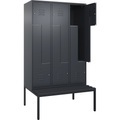 C+P Z-Spind Classic PLUS Sitzbank, 3 Abteile, grau, B 1200 mm, Zylinderschloss, untergebaut, Kunststoff