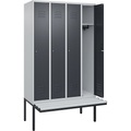 C+P Spind Classic PLUS Sitzbank, 4 Abteile, lichtgrau / grau, B 1200 mm, Zylinderschloss, auskragend, Kunststoff
