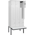 C+P Z-Spind Classic PLUS Sitzbank, 3 Abteile, verkehrsweiß, B 900 mm, Zylinderschloss, auskragend, Kunststoff