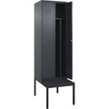 C+P Spind Classic PLUS Sitzbank, 2 Abteile, mittig, grau, B 600 mm, Zylinderschloss, untergebaut, Kunststoff