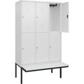 C+P Doppelstock-Spind Classic PLUS Sitzbank, 3 Abteile, verkehrsweiß, B 1200 mm, Zylinderschloss, auskragend, Kunststoff
