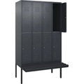C+P Doppelstock-Spind Classic PLUS Sitzbank, 4 Abteile, grau, B 1200 mm, Zylinderschloss, auskragend, Kunststoff