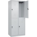C+P Doppelstock-Spind Classic PLUS, 2 Abteile, lichtgrau, HxB 1850 x 800 mm, mit Bodengleitern, Drehriegel