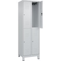 C+P Doppelstock-Spind Classic PLUS, 2 Abteile, lichtgrau, HxB 1950 x 600 mm, mit Füßen, Zylinderschloss