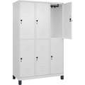 C+P Doppelstock-Spind Classic PLUS, 3 Abteile, verkehrsweiß, HxB 1950 x 1200 mm, mit Füßen, Drehriegel