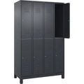 C+P Doppelstock-Spind Classic PLUS, 4 Abteile, grau, HxB 1950 x 1200 mm, mit Füßen, Zylinderschloss