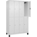 C+P Doppelstock-Spind Classic PLUS, 4 Abteile, verkehrsweiß, HxB 1950 x 1200 mm, mit Füßen, Zylinderschloss