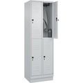 C+P Doppelstock-Spind Classic PLUS, 2 Abteile, lichtgrau, HxB 1950 x 600 mm, mit Bodensockel, Drehriegel