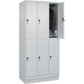 C+P Doppelstock-Spind Classic PLUS, 3 Abteile, lichtgrau, HxB 1950 x 900 mm, mit Bodensockel, Drehriegel