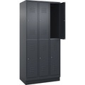 C+P Doppelstock-Spind Classic PLUS, 3 Abteile, grau, HxB 1950 x 900 mm, mit Bodensockel, Zylinderschloss