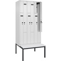 Z-Spind Evolo PLUS Sitzbank, 3 Abteile, weiß, B 900 mm, Sicherheits-Drehriegel, mit untergebauter Sitzbank, Kunststoff