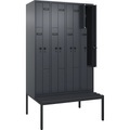 Z-Spind Evolo PLUS Sitzbank, 4 Abteile, grau, B 1200 mm, Sicherheits-Drehriegel, mit untergebauter Sitzbank, Kunststoff