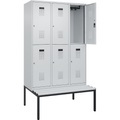 Doppelstock-Spind Evolo PLUS Sitzbank, 3 Abteile, lichtgrau / lichtgrau, B 1200 mm, Zylinderschloss, mit untergebauter Sitzbank, Kunststoff