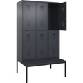 Doppelstock-Spind Evolo PLUS Sitzbank, 3 Abteile, grau, B 1200 mm, Zylinderschloss, mit untergebauter Sitzbank, Kunststoff
