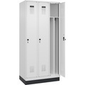 Spind Evolo PLUS Trennwand mittig, 3 Abteile, weiß, B 900 mm, mit Bodensockel, Sicherheits-Drehriegel