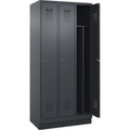 Spind Evolo PLUS Trennwand mittig, 3 Abteile, grau, B 900 mm, mit Bodensockel, Zylinderschloss