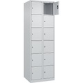 6er-Schließfachschrank Evolo PLUS, 2 Abteile, lichtgrau, B 600 mm, 12 Fächer, mit Bodengleitern, Zylinderschloss