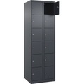 6er-Schließfachschrank Evolo PLUS, 2 Abteile, grau, B 600 mm, 12 Fächer, mit Bodengleitern, Zylinderschloss