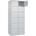 6er-Schließfachschrank Evolo PLUS, 2 Abteile, lichtgrau, B 800 mm, 12 Fächer, mit Bodengleitern, Zylinderschloss