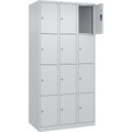 4er-Schließfachschrank Evolo PLUS, 3 Abteile, lichtgrau, B 900 mm, 12 Fächer, mit Bodengleitern, Zylinderschloss