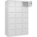 6er-Schließfachschrank Evolo PLUS, 3 Abteile, weiß, B 1200 mm, 18 Fächer, mit Bodengleitern, Zylinderschloss