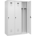 Spind Evolo PLUS Trennwand mittig, 3 Abteile, weiß, B 1200 mm, mit Bodengleitern, Sicherheits-Drehriegel