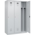 Spind Evolo PLUS Trennwand mittig, 3 Abteile, lichtgrau, B 1200 mm, mit Bodengleitern, Zylinderschloss