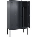 Schwarz-Weiß-Spind Evolo PLUS, 2 Abteile, Trennwand mittig, grau, B 1200 mm, mit schmalen Füßen, Zylinderschloss