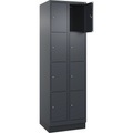 4er-Schließfachschrank Evolo PLUS, 2 Abteile, grau, B 600 mm, 8 Fächer, mit Bodensockel, Zylinderschloss