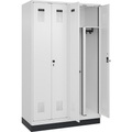 Schwarz-Weiß-Spind Evolo PLUS, 2 Abteile, Trennwand mittig, weiß, B 1200 mm, mit Bodensockel, Sicherheits-Drehriegel