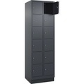 6er-Schließfachschrank Evolo PLUS, 2 Abteile, grau, B 600 mm, 12 Fächer, mit Bodensockel, Zylinderschloss